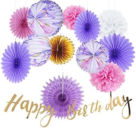Easy Joy Girl Birthday Party Decoration Kit Gold Foil Happy Birthday Banner Floral Pleated Paper Lanterns Paper Honeycomb Fans Pom Poms Decoration