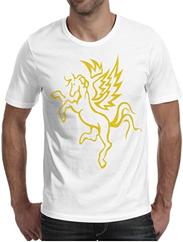 Eoyles Golden Pegasus Young Men Comfortable Casual Round Neck White Tee Shirt