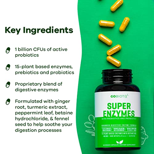 Super Enzymes by GoBiotix 15 Vegan + PlantBased Digestive Enzymes w