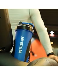 BOTTLED JOY - Shaker para proteina, Grip 100% BPA-Free a prueba de fugas SportMixer Fitness Sports Nutrition Supplements Powder Mix Shake Bottle, antideslizante Parte 27oz 800ml, Azul marino, L