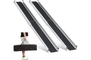 gardhom 1Pair 5FT Adjustable Wheelchair Ramp 60" L x 7.4" W Telescopic Ramps for Wheelchairs 600lbs Portable Wheelchair Ramps for Steps Home Threshold Doorways Steps Stairs with Carrying Bag