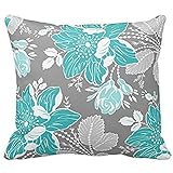 Chic Teal and Gray Floral Pattern Decorative Throw Pillow Cover Cushion Case Home Square 18 X 18 Inches Two Sides