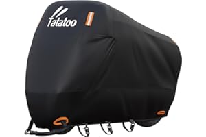 TATATOO Motorcycle Cover Waterproof Outdoor, 300D Heavy Duty, UV & Rain Resistant, Windproof with 3 Buckles, Fits Most Motorcycles, Cruisers, Sportbikes, Dirt Bikes, Scooters up to 96.5" - XXL Size