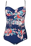 Cocoship Women's Retro Antigua Floral Peplum Push Up High Waist Bikini Set Tassel Swimsuit(FBA)