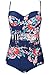 Cocoship Women's Retro Antigua Floral Peplum Push Up High Waist Bikini Set Tassel Swimsuit(FBA)