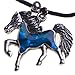 Blue Abalone Shell Horse Pendant Necklace Black Cord Chain Christmas Birthday Gift Jewelry