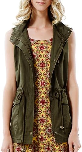 3LC Womens Lightweight Sleeveless Zip Up Anorak Military Vest with Hoodie