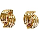 Gold Statement Geometric Dangle Drop Earrings for Women Chunky Trendy Knot Stud