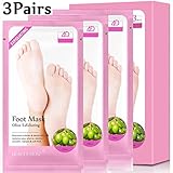 3 Pairs Foot Peel Mask,Exfoliating Calluses and Dead Skin Remover,Baby Your Feet Naturally Olives Nourishing by Hhusali