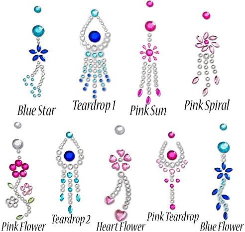 EG GIFTS No Holes! Fake Belly Ring Stick-on Belly Jewels, Non-Piercing, 9 Designs Included