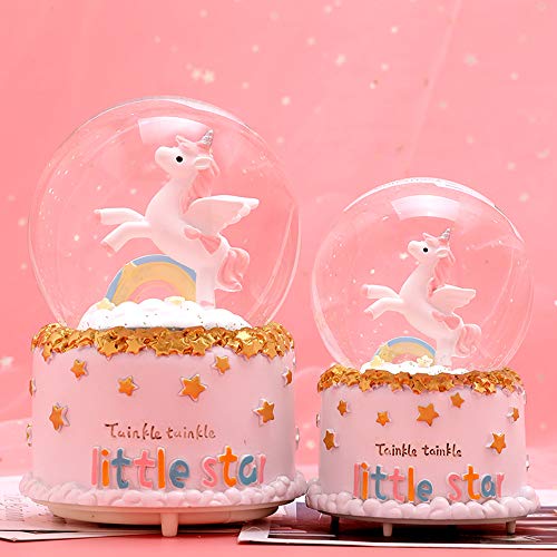 image for VECU Unicorn Snow Globe, 100 MM Automatic Snowfall Cartoon Rainbow Mus