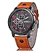 Curren Men's Outdoor Sport Military Quartz Analog Round Dial Leather Band SecondsWrist Watch Orange