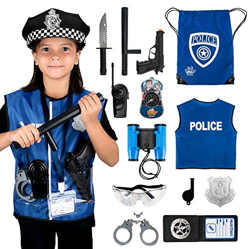 Police Officer Role Play Kit - 15 Piece Policeman Pretend Play Set - Hat Vest Badge Handcuffs Binoculars - Cop Costume Accessories - Detective, Swat Gear for Kids Dress Up - Bag for Halloween Included - Thumbnail 5