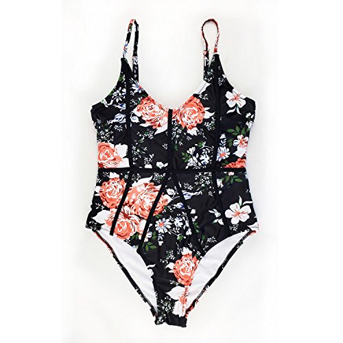 Deer Mum Women One Piece Print Swimsuit Padded Floral Swimwear V-Neck Bathing Suit