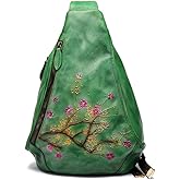 Segater Genuine Leather Sling Bag for Women Men Vintage Handmade Chest Backpack Casual Crossbody Daypack Shoulder Satchel