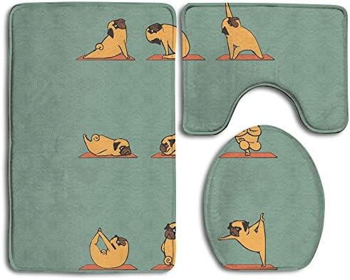 Gymnastic Pug Bath Mat Set Custom Bathroom Carpet Rug,Non-Slip 3 Piece Bathroom Mat Set