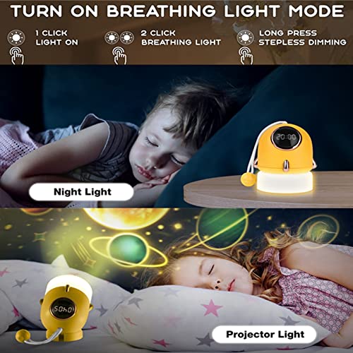 Cute Night Light for Kids Room, Rechargeable Portable Nursery Lamp, Night Light for Baby Bedroom, Multifunctional Wake Up Light, Star Projector Light & Timer Clock, Birthday Gift for Boy and Girl