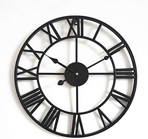 TOPY Vintage Roman Numerals Wall Clocks, Large European Retro Round Open Face Silent Hanging Clock, Indoor Outdoor Home Decorative-Black 16inch
