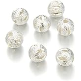 100pcs 8mm Sparkle Filgree Stardust Round Spacer Loose Beads Sterling Silver Plated Brass Metal for DIY Craft Jewelry Making CF18-8