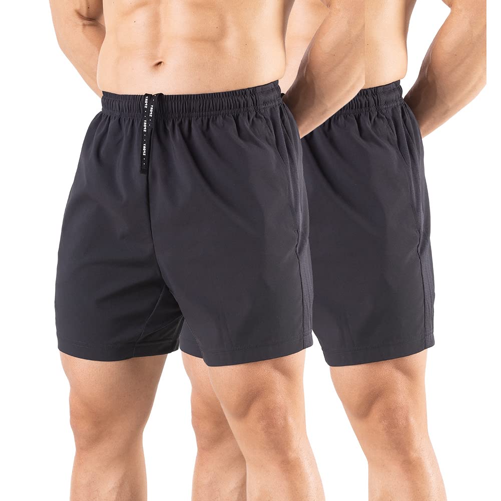 Photo 1 of **MISSING 1** Gaglg Men's 5" Running Shorts 2 Pack Quick Dry Athletic Workout Gym Shorts with Zipper Pockets Black/Black, Medium