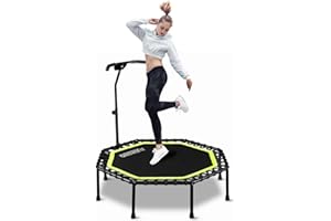 ONETWOFIT 51" Silent Trampoline with Adjustable Handle Bar, Fitness Trampoline Bungee Rebounder Jumping Cardio Trainer Workout for Adults…