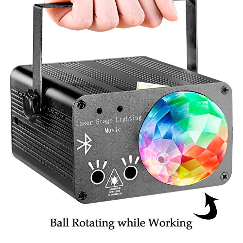 Flysight USB Party Lights LED DJ Disco Ball Light with Bluetooth Speaker MP3 Music Sound Activated Portable Stage Laser Lighting with Remote Control Support SD Card for Xmas Club Bar Parties (Black)