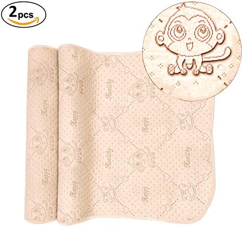 OLizee 2pcs 19.5x27.5" 4 Layers Colored Cotton Waterproof Changing Pad for Baby Breathable Absorbent Urine Mat Washable Mattress Pad Sheet Protector (27.5x19.5" 2 Pack, Monkey)