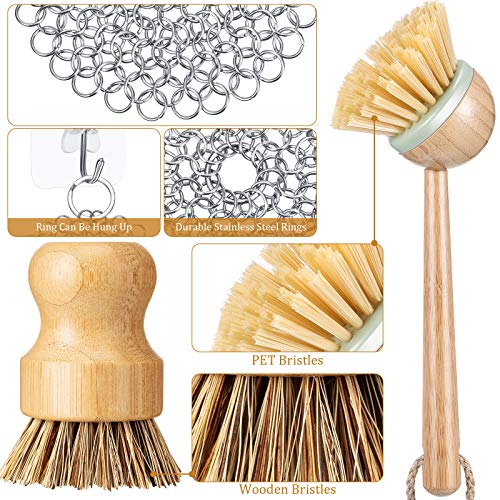 8-Pieces-Cast-Iron-Cleaner-Set-Include-Stainless-Steel-Chainmail-Scrubber-with-Bamboo-Long-Handle-Dish-Scrub-Brush-Hot-Handle-Holder-2-Pan-Grill-Scrapers-Kitchen-Towel-Wall-Hook