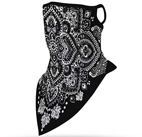 LOODA Bandana Face Mask Gators with Ear Loops for Women Mens,Neck Gaiter,Tube Mask,Face Scarf Black