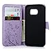 Galaxy S6 Edge Case - Mavis's Diary Embossed Wallet Fashion Floral PU Leather Magnetic Clip Card Holders Folio Cover for Samsung Galaxy S6 Edge with Hand Strap & Crystal Pen & Dust Plug - Violet