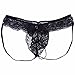 FEESHOW Men's Lace Jockstrap Briefs Bikini Thong G String Underwear T Back Black Medium(Waistline 25.0-31.5