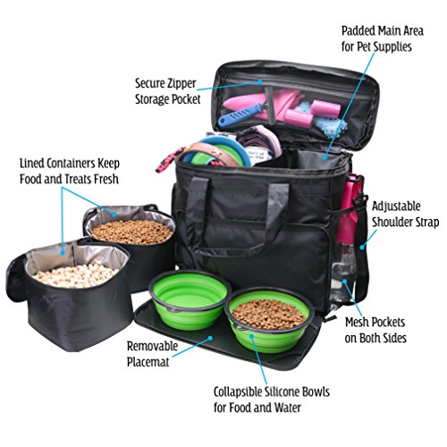 Labra Pet Dog Pet Travel Bag Carry On Luggage - Includes Bag, Pet First Aid Kit, Lined Food Containers, Collapsible Bowls and Placemat - Thumbnail 2