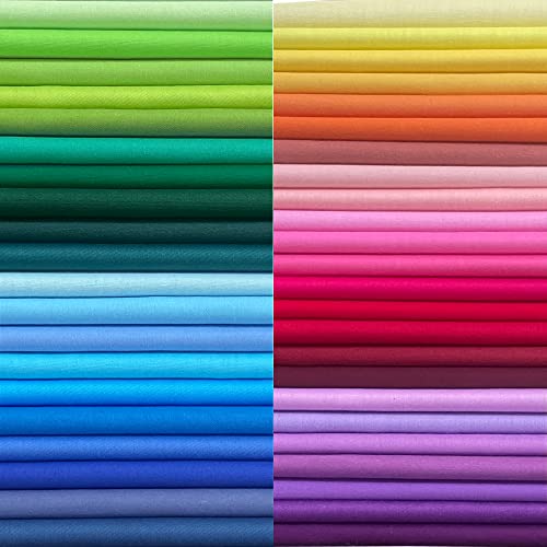 HANPATQUI 50PCS 10 x 10 inch Solid 100% Cotton Fat Quarters Fabric for Sewing and Quilting Bundles Precut Fabric Square for DIY Craft Patchwork