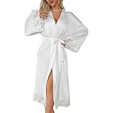 WADAYUYU Women Long White Robe Lace Sleeves Bridal Robe Bathrobe Loungewear Sleepwear Elegant Spa Dressing Gown