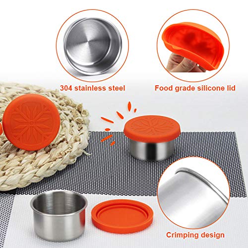 ShineMe Condiment Containers with Leak Proof Silicone Lids Stainless