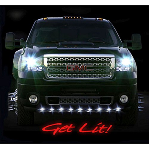 Universal White LED Front Lower Air Dam Light Kit with Smoked Lens and Black Bezel - 9pc Sequentially Connected LED Lights - WHIITE