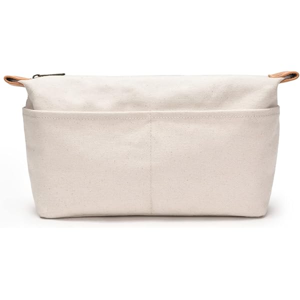 YONBEN Quadratische Make-up-Tasche – Baumwoll-Canvas, 8 Fächer, Organizer Für Handtaschen, Beige