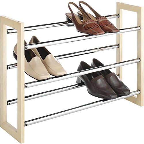 Stackable Natural Wood Frame Expandable Shoe Rack Organizer