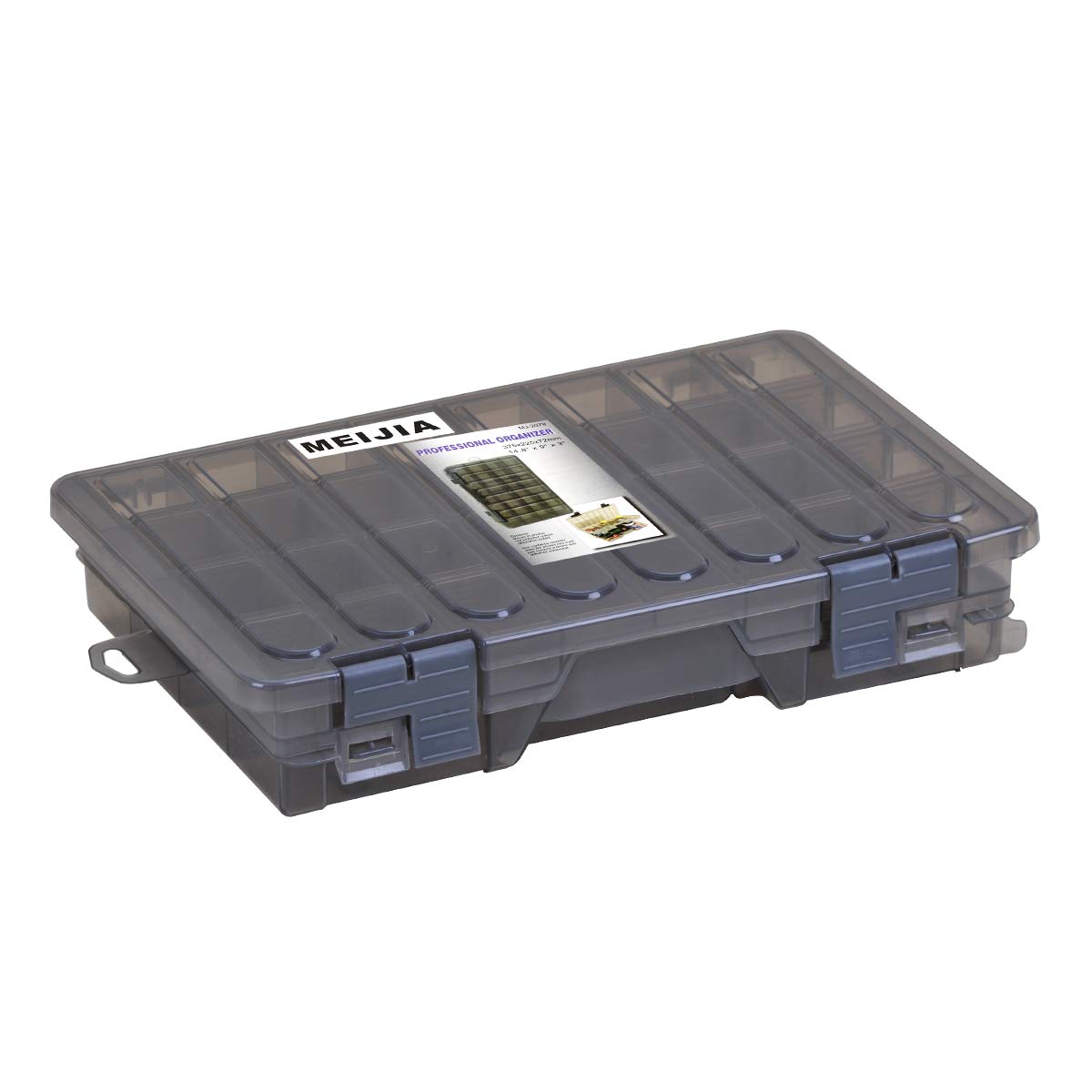 MEIJIA Fishing Tackle Boxes, Double Layers Fish Tackle Storage with Adjustable Dividers, Waterproof Plastic Box Organizer,Brown,14.76x8.86x2.83inches(Large)