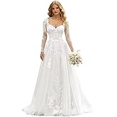 MeiLiqe Lace Appliques A-Line Wedding Dresses for Bride 2026 Beach Bridal Gowns with Train ZTL051