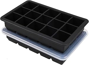 Meowoo Ice Cube Trays Silicone With Lids 2 Pack, Ice Cubes Mold Easy Release, Large Whiskey Cocktails Ice Cube Trays Food Grade BPA Free - 30 Ice Cubes (BLACK)
