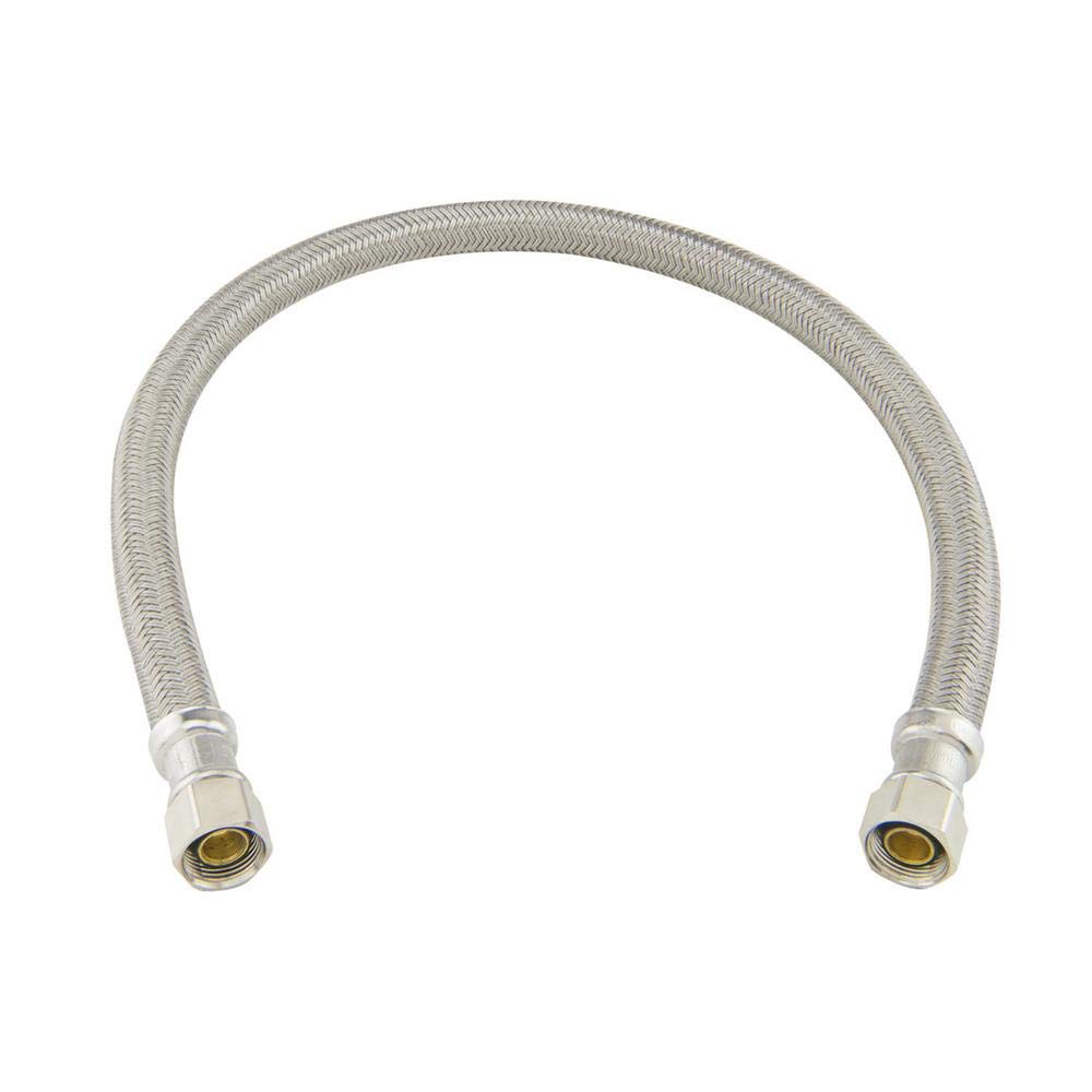 EZ-Fluid Plumbing 16" x 3/8" Female Compression To 3/8 Inch Female Comp. Stainless Steel Braided Faucet Connector Line Extension,Faucet Extension Supply Hose Connector Lines,Fits 3/8"Comp Male(1-Pack)