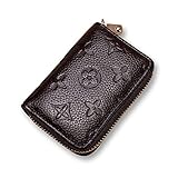 Auner Women RFID Blocking Credit Card Holder Leather Cute Small Zipper Wallet - Brown