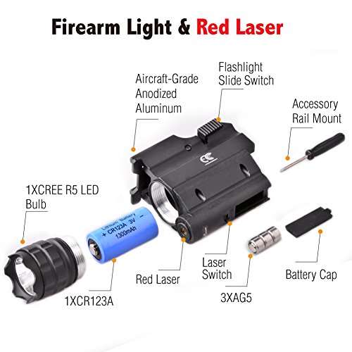 MCCC Tactical Red Laser Sight with 230 Lumens CREE LED Flashlight, Compact Rail Mounted, Quick Release, 1XCR123A Battery (Included) - Thumbnail 2