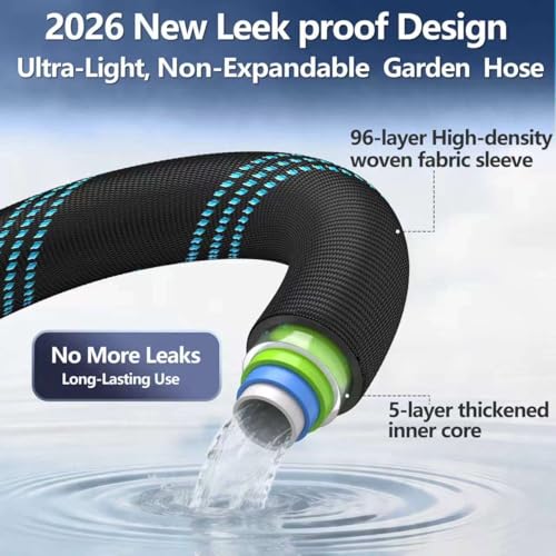 150 ft Flexible Garden Hose - 2026 Upgraded Heavy Duty Water Hoses with 3/4''Solid Fittings,Lightweight,No Kink & Tangle,Puncture Proof Garden Hoses pipe for Yard, Outdoors, Rv
