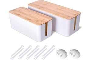 CHOUKY 2 Pack Large Cable Management Box – Wooden Style Cord Organizer and Cover for TV Wires, Computer, Router, USB Hub and Under Desk Power Strip – Safe ABS Material and Baby-Pets Proof Lock (White)