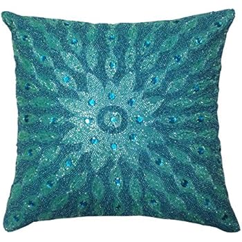 pillow 16x16 beaded decorative handwoven skilled artisans teal inch handmade hand accessory couch sofa elegant bed dress