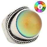 Mojo Mood Rings Antique Sterling Silver Plated Big Round Stone Ring Color Change MJ-RS045