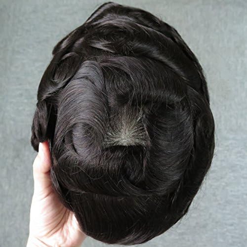 Undetectable Hair Replacement System For Men Toupee All Swiss Lace Hairpiece Human Hair (#1B(Darkest Brown))