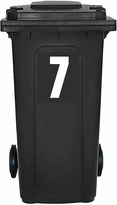Packwith Pack of 4 White Wheelie Bin Number 7 Stickers 17 cm Vinyl